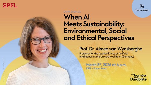 Portrait of Aimee van Wynsberghe (Credits-BMBF-PLS-ThiloSchoch) on the event visual background (orange and blue colors)